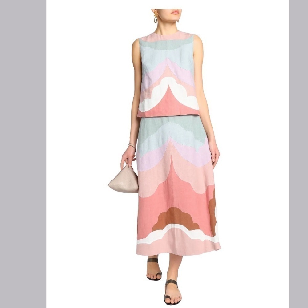 Valentino paneled mini skirt pastel green pink multicolor linen 4